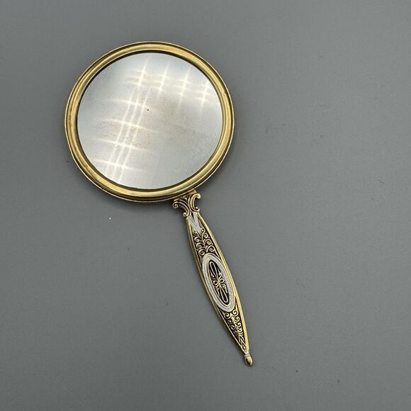 Vtg Small Handheld Mirror Phoenician Soldier and Landscape Vanity Glam 4.5" L - Picture 6 of 6